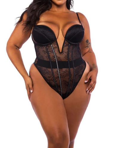 Black Belle Noir Floral Lace Sheer Teddy