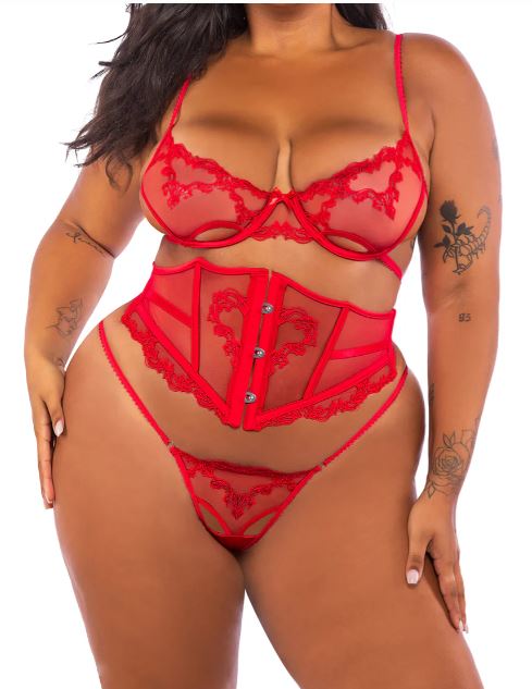 Red Baroque Heart 3-Piece Cincher Set