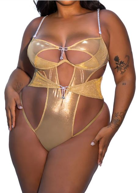 Gold Gilded Beauty Sparkle Teddy - Plus OS