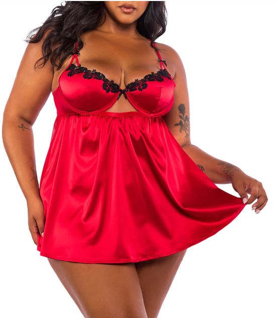 Red Love & Lust Satin Keyhole Babydoll 2 Piece Set