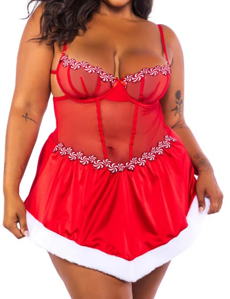 Mesh & Satin Peppermint Kiss Babydoll - XL