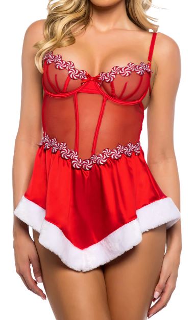 Mesh & Satin Peppermint Kiss Babydoll - M/L