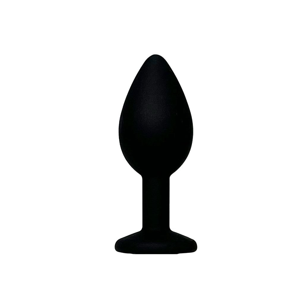 FETISH PLEASURE PLAY SILICONE BLACK ANAL PLUG WITH PINK JEWELED BASE - Small