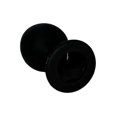 FETISH PLEASURE PLAY SILICONE BLACK ANAL PLUG WITH BLACK JEWELED BASE - Medium