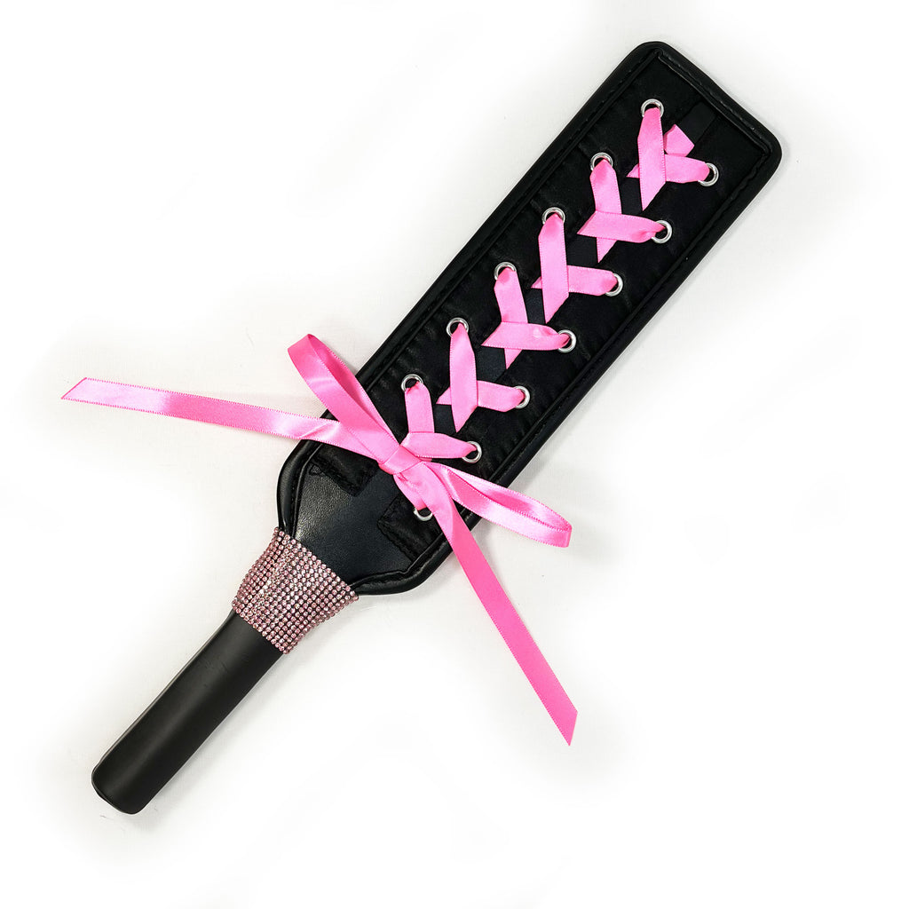 Fetish Pleasure Play Knotted Paddle With Pink Ribbon