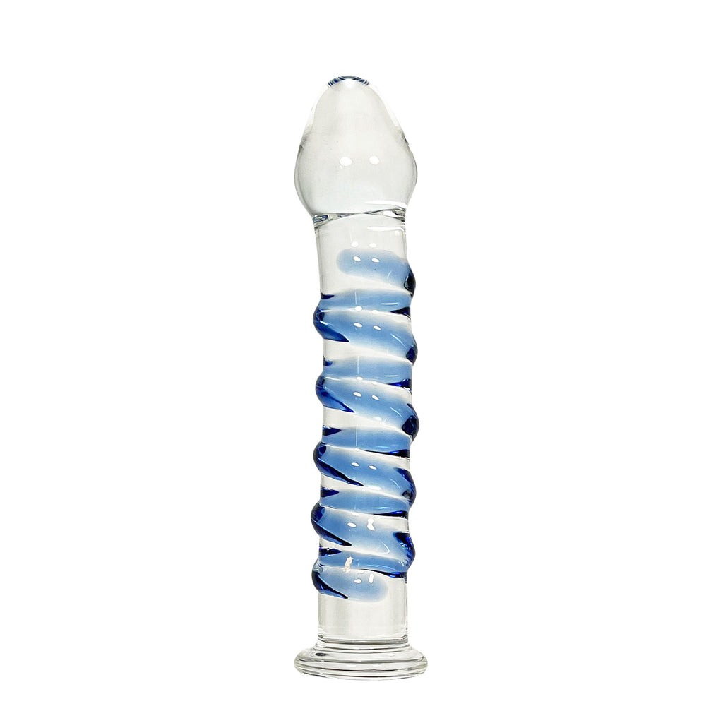 Fetish Pleasure Play Glass Blue Swirl Harness Dildo