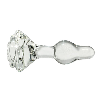 Glass Butt Plug with Flower Base - Clear