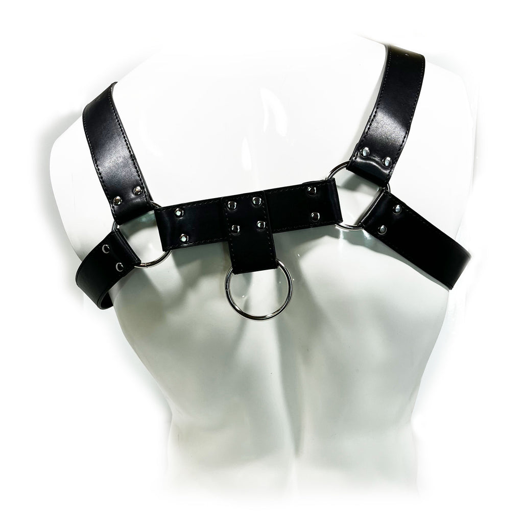 MEN'S BLACK SUSPENDER STRAP HALF-CHEST BONDAGE HARNESS