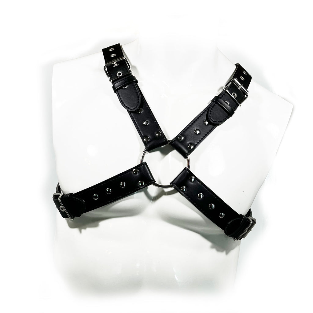 MEN'S BLACK X-STRAP HALF-CHEST BONDAGE HARNESS