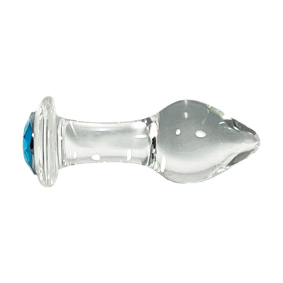 Fetish Pleasure Play Small Glass Blue Jeweled Butt Plug