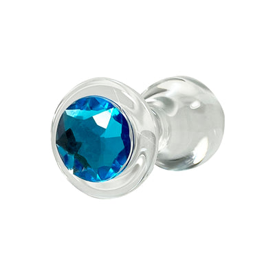 Fetish Pleasure Play Small Glass Blue Jeweled Butt Plug