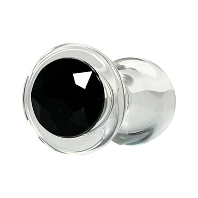 Fetish Pleasure Play Small Glass Black Jeweled Butt Plug