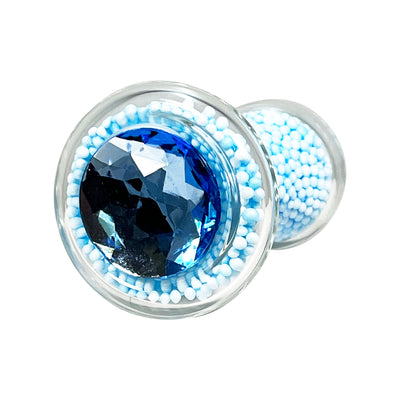 Fetish Pleasure Play Medium Blue Bead Filled Glass Butt Plug