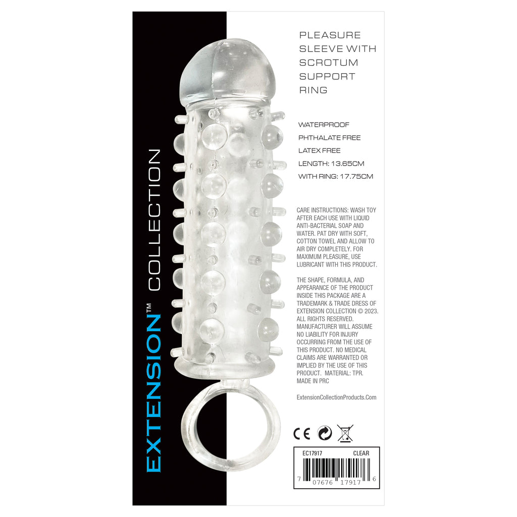 Extension Collection Pleasure Sleeve with Scrotum Support Ring - Clear