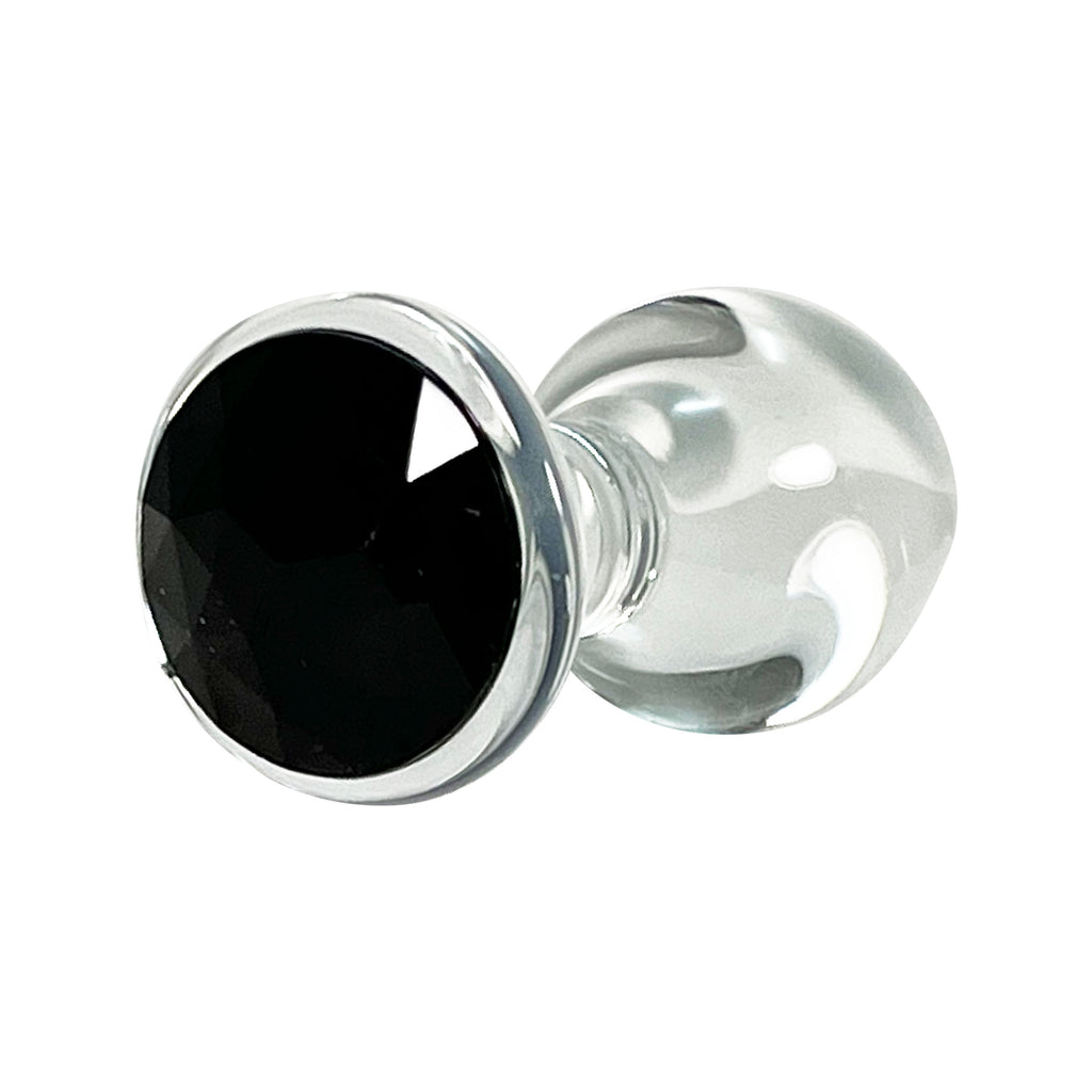 Fetish Pleasure Play Medium Glass Black Jeweled Butt Plug