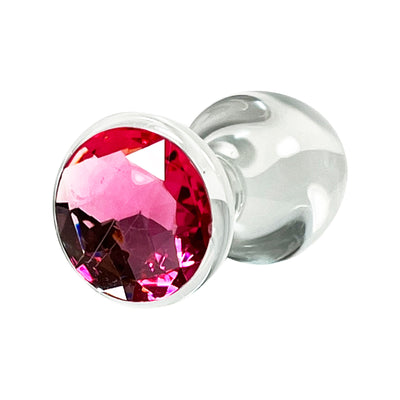 Fetish Pleasure Play Medium Glass Pink Jeweled Butt Plug