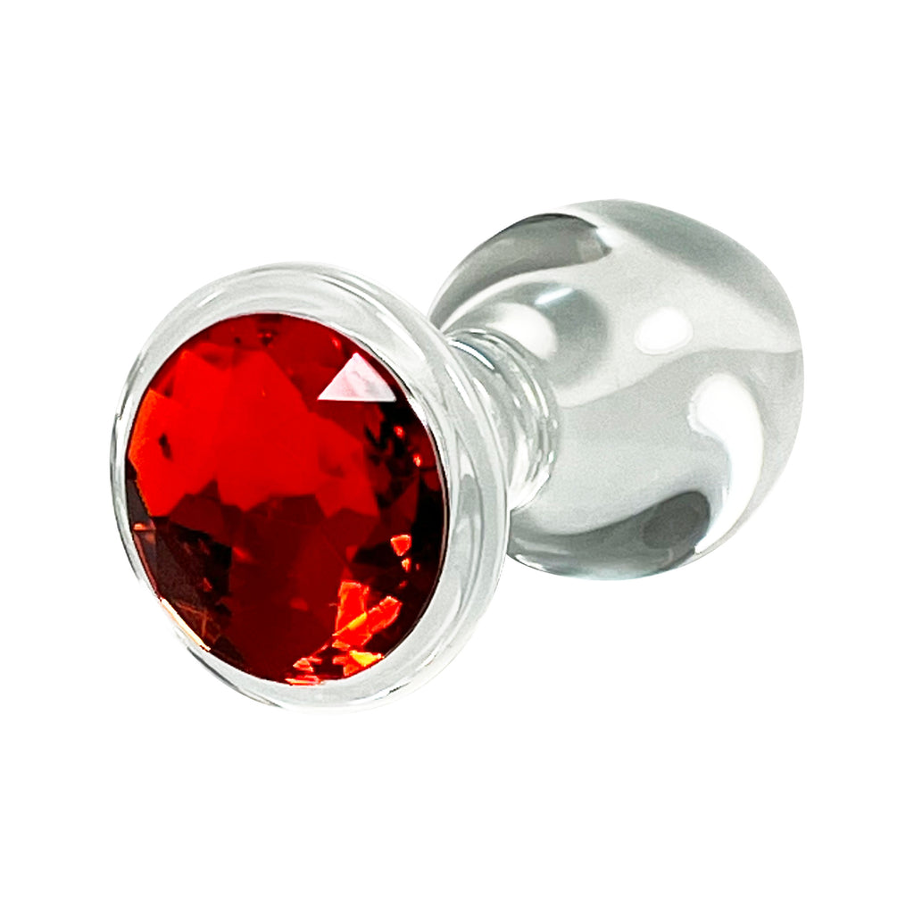 Fetish Pleasure Play Medium Glass Red Jeweled Butt Plug