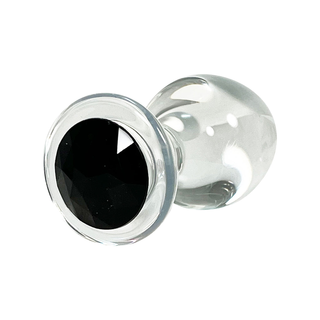 Fetish Pleasure Play Large Glass Black Jeweled Butt Plug