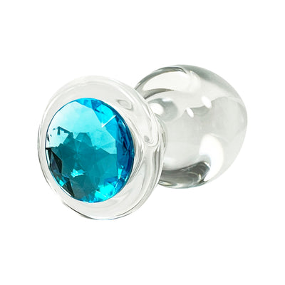 Fetish Pleasure Play Large Glass Blue Jeweled Butt Plug