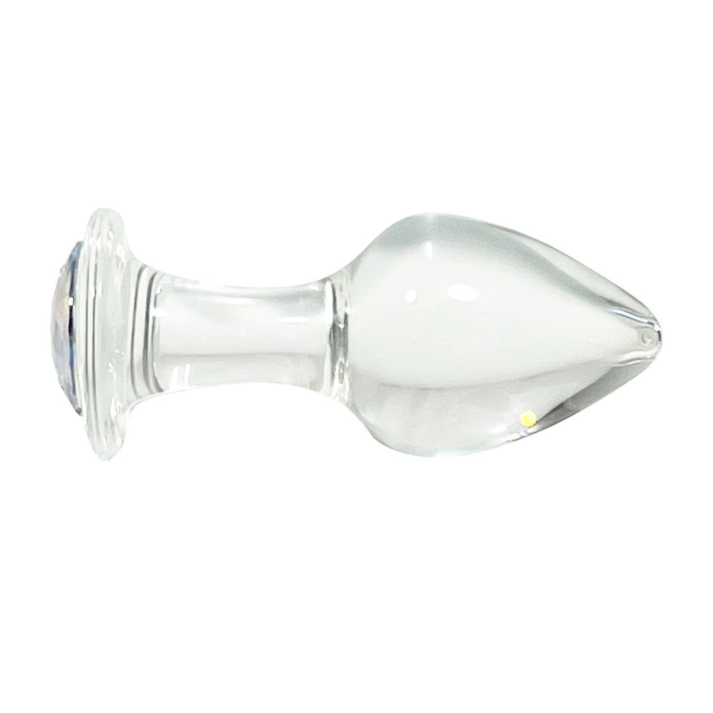 Fetish Pleasure Play Large Glass Clear Jeweled Butt Plug