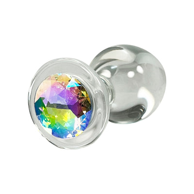 Fetish Pleasure Play Large Glass Clear Jeweled Butt Plug