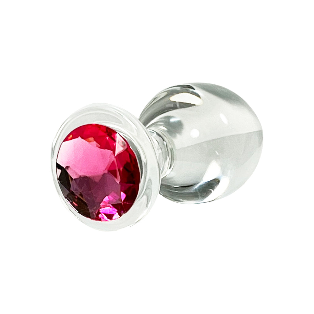 Fetish Pleasure Play Large Glass Pink Jeweled Butt Plug