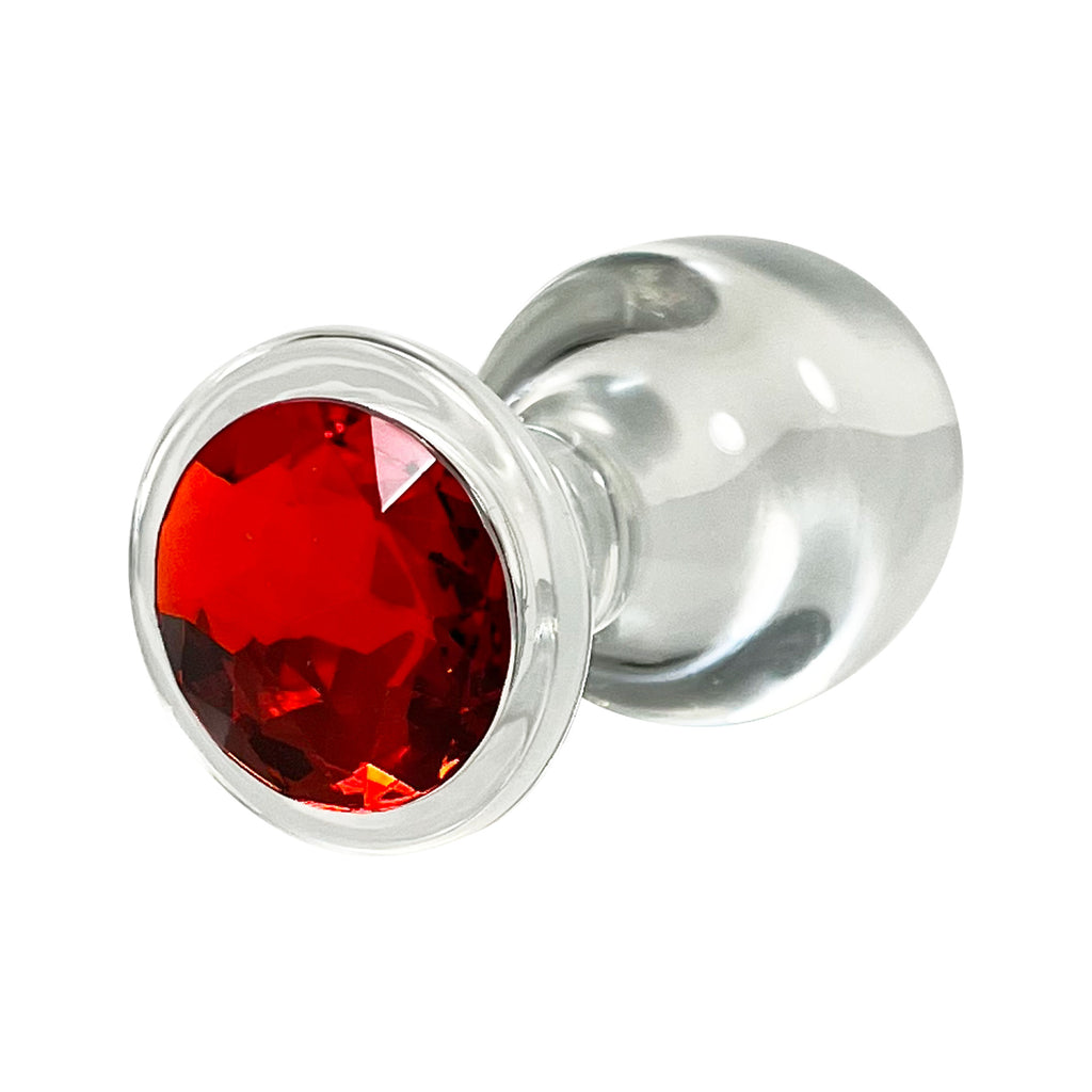 Fetish Pleasure Play Large Glass Red Jeweled Butt Plug