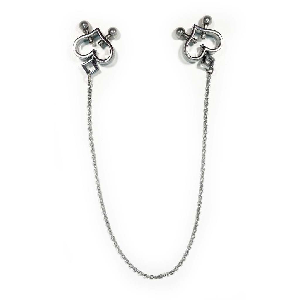 Fetish Pleasure Play Nipple Clamp Heart Shaped Combo - Silver