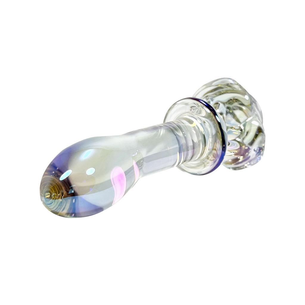 Fetish Pleasure Play Rose Clear Iridescent Glass Butt Plug