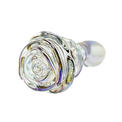 Fetish Pleasure Play Rose Clear Iridescent Glass Butt Plug