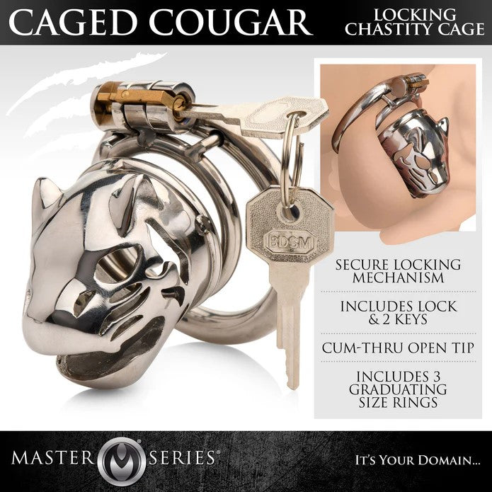 Stainless-Steel Caged Cougar Locking Chastity Cage