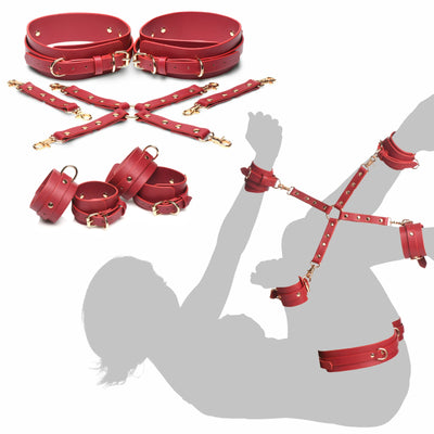 Crimson Captive Thigh, Wrist, Ankle Hog Tie Restraints