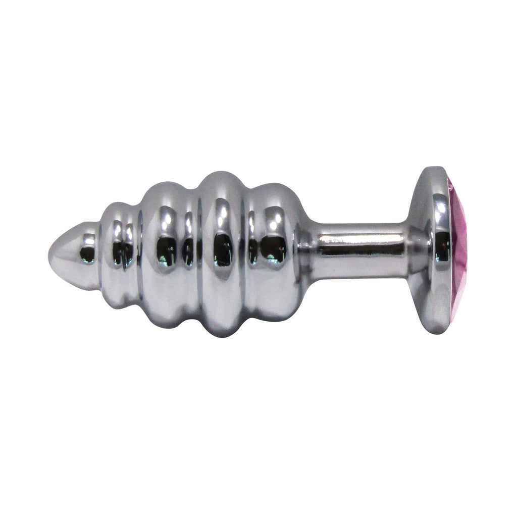 Metal Pleasure Play Silver Anal Plug - Pink Jewel