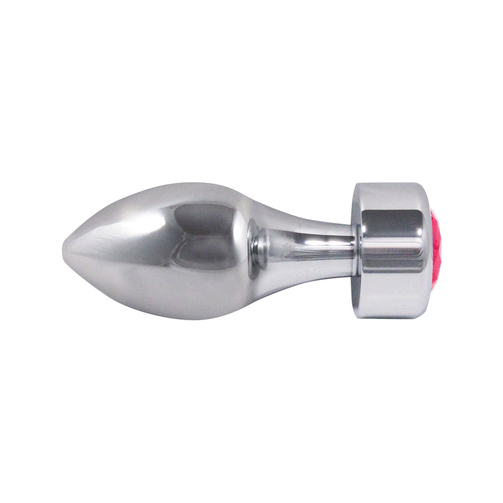 Metal Pleasure Play Silver Anal Plug - Pink Jewel