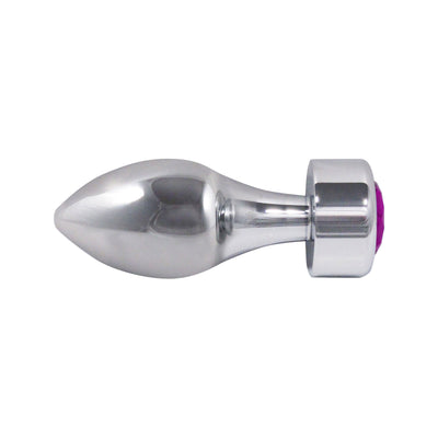 Metal Pleasure Play Silver Anal Plug - Purple Jewel