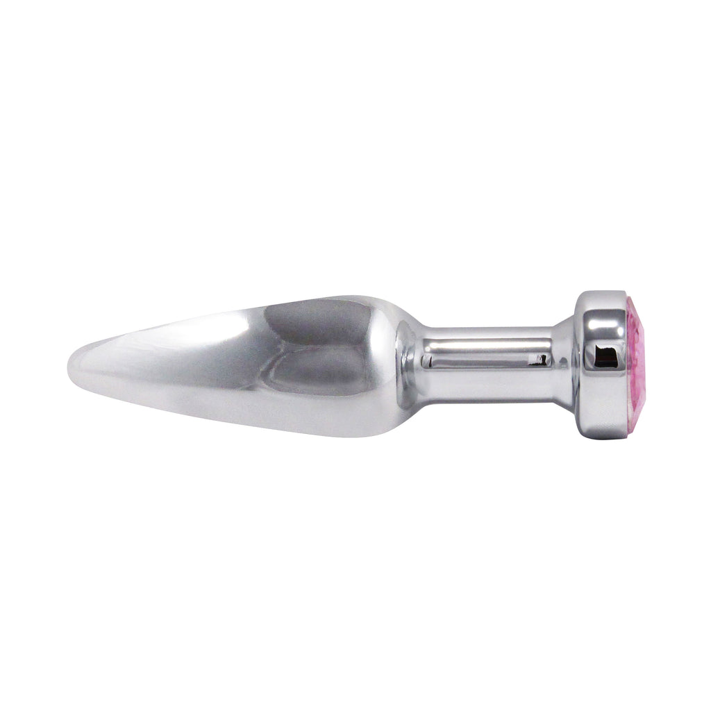 Metal Pleasure Play Silver Anal Plug - Pink Jewel