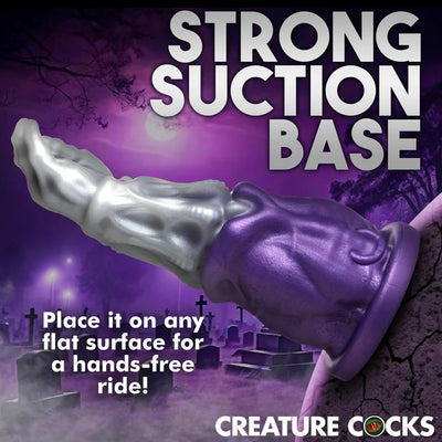 GRIM REAPER SILICON DILDO IN PURPLE AND SILVER FROM CASTLE MEGASTORE WITH STRONG SUCTION BASE