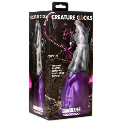 GRIM REAPER SILICON DILDO IN PURPLE AND SILVER FROM CASTLE MEGASTORE - BOX