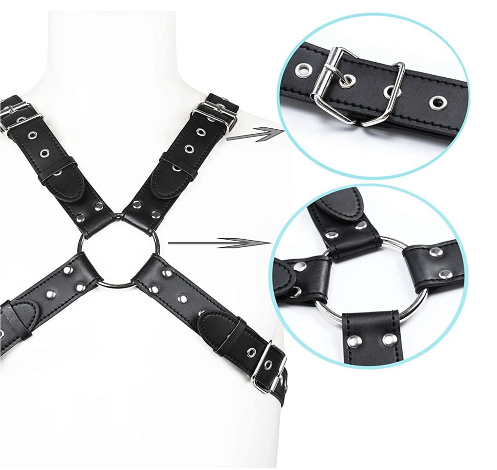 MEN'S BLACK X-STRAP HALF-CHEST BONDAGE HARNESS