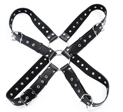 MEN'S BLACK X-STRAP HALF-CHEST BONDAGE HARNESS