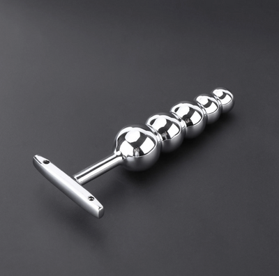 STAINLESS STEEL BEADED ANAL MASSAGING PLUG WITH HANDLE