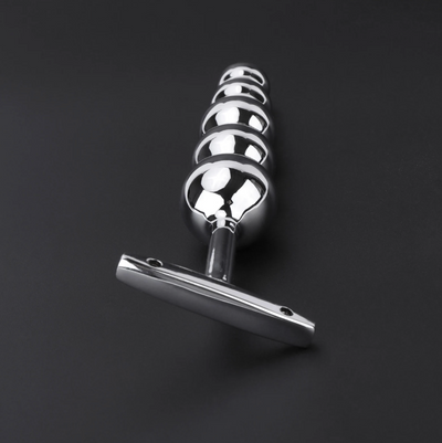 STAINLESS STEEL BEADED ANAL MASSAGING PLUG WITH HANDLE