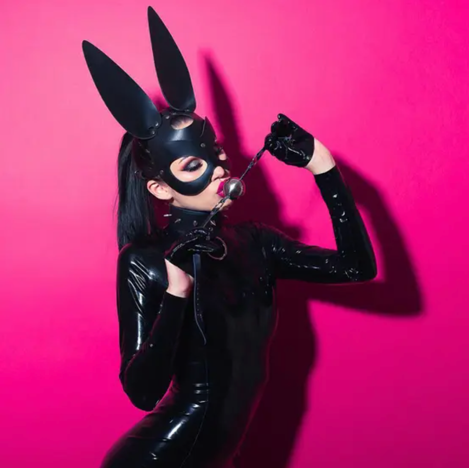 THE FETISH PLEASURE PLAY BUNNY MASK BONDAGE HOOD - BLACK