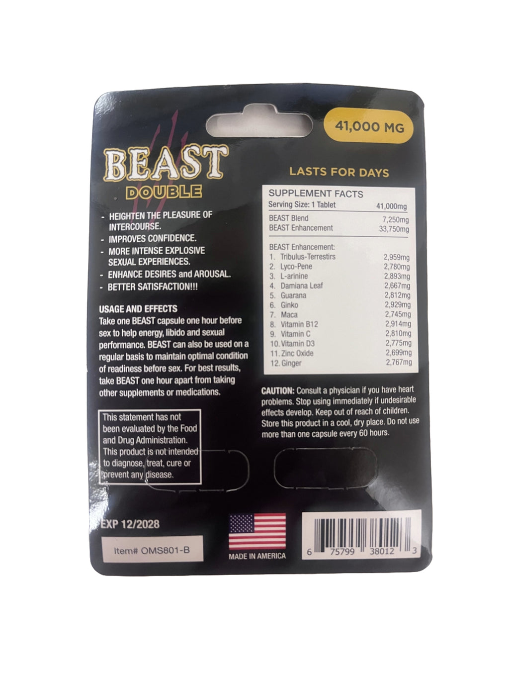 Beast Double Male Sexual Enhancement Supplement - 2 Capsules